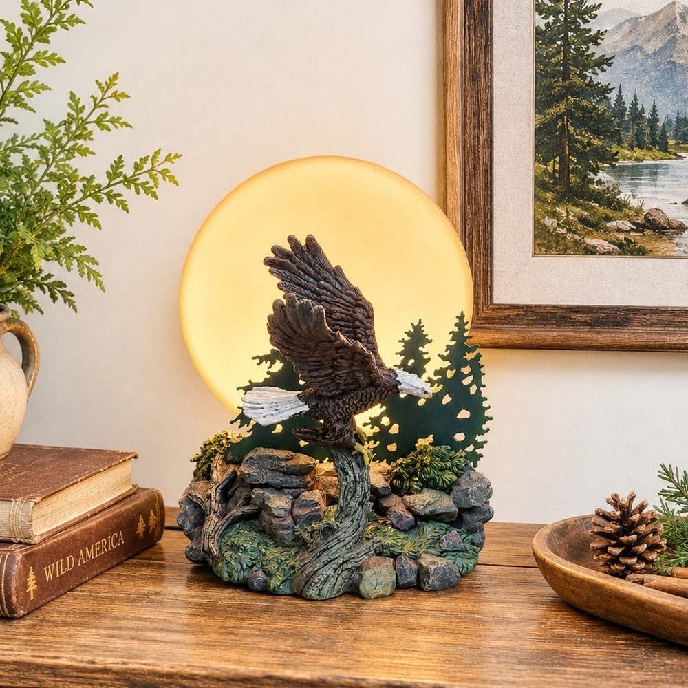 Vintage Bald Eagle Night Light Lamp Moon Glow Wildlife Cabin Decor Works